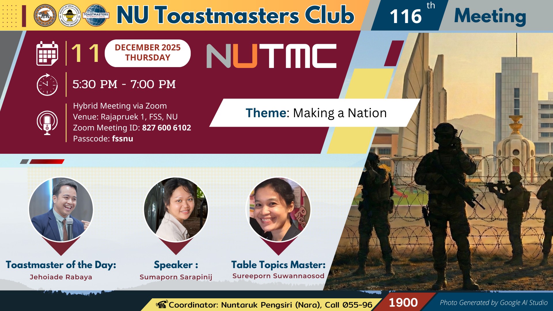 Naresuan - 116th NU Toastmasters Club Meeting Theme: Making a Nation ...