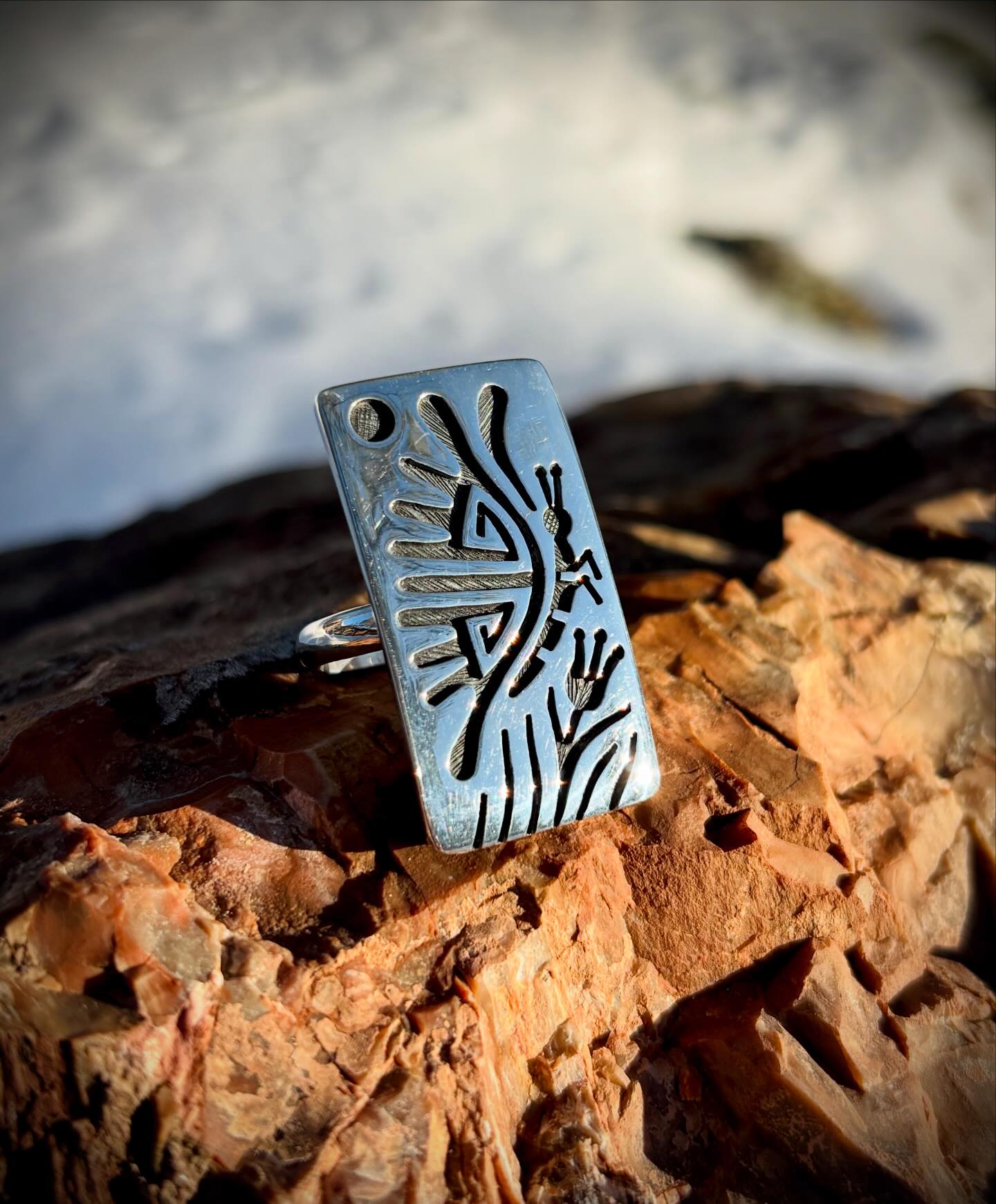Hopi silver butterfly ring by Ruben Saufkie