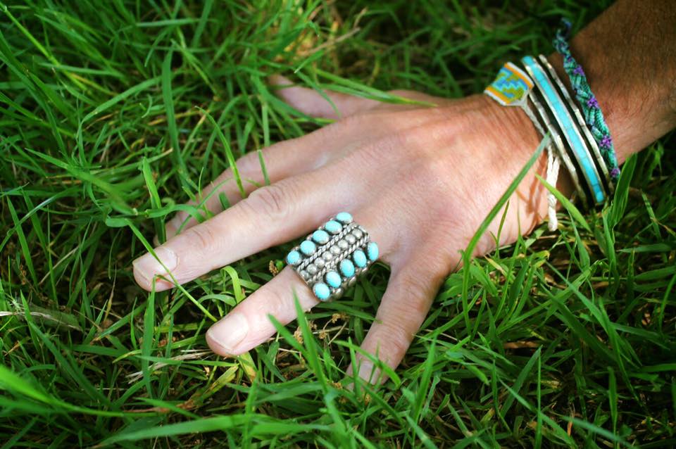 This ring features Sleeping Beauty turquoise from a mine of the