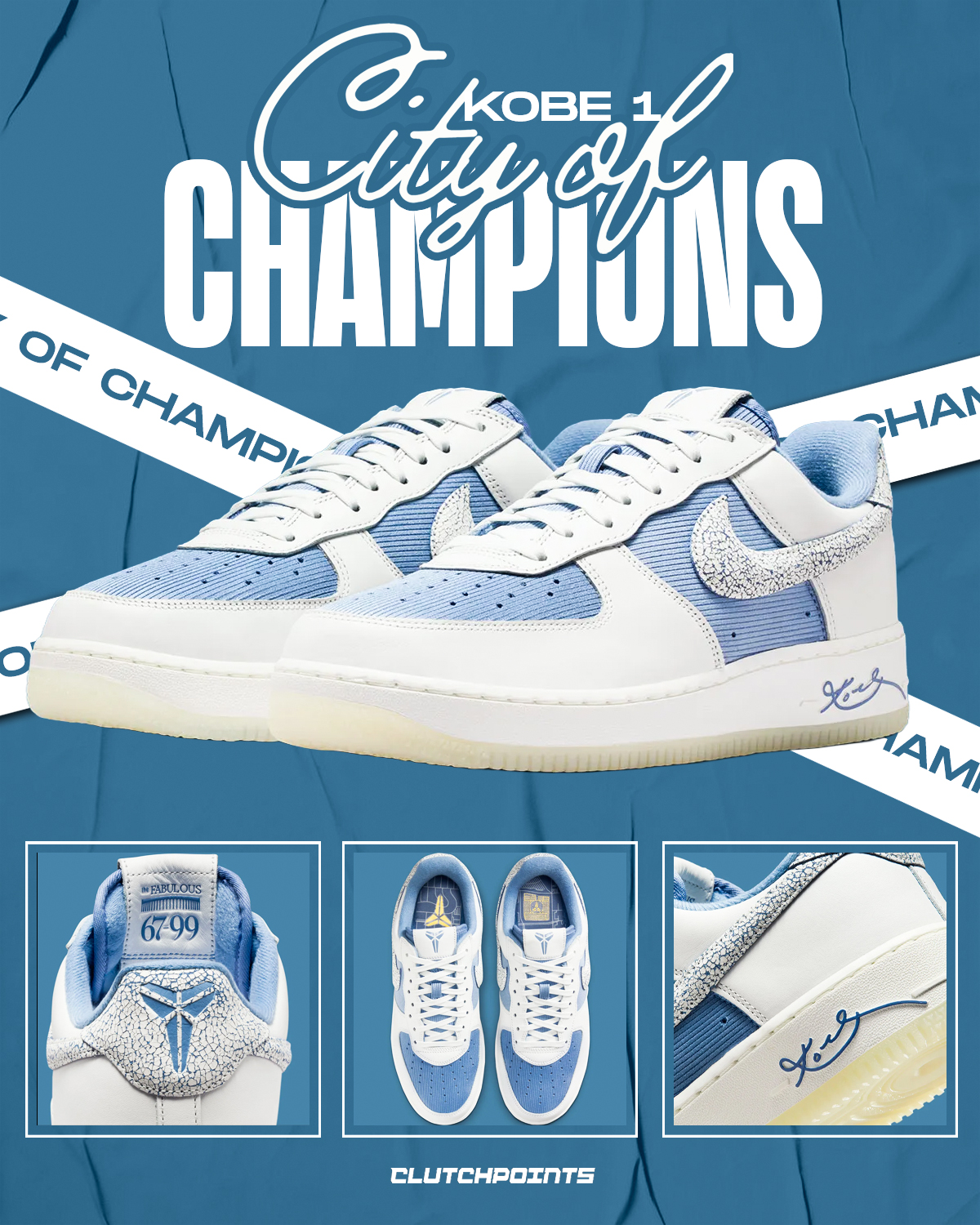 The Kobe Bryant Air Force 1 Low Protro “City of Champions” is 
