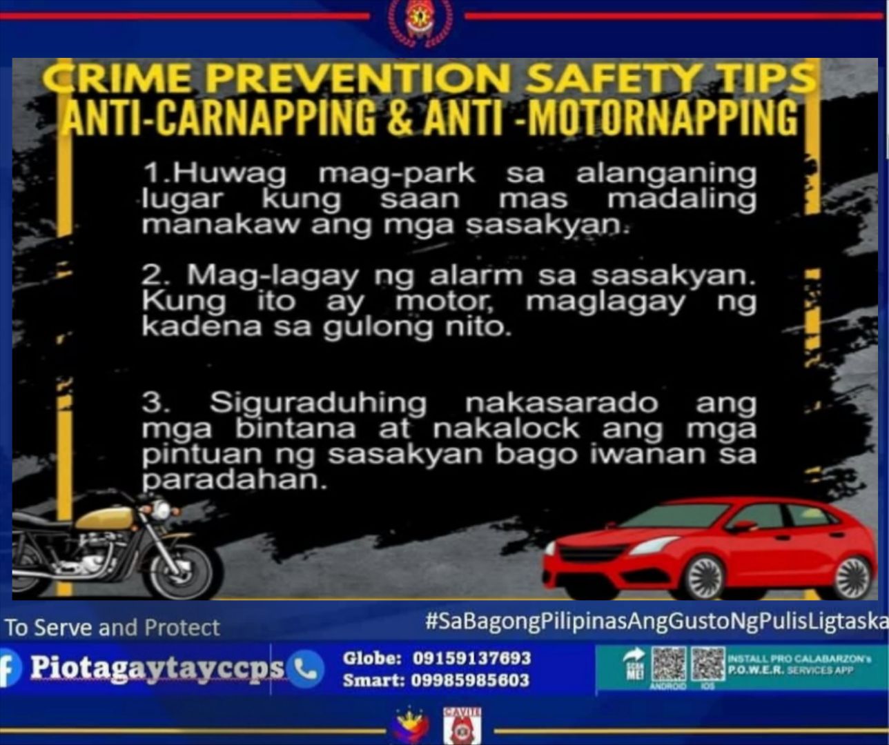 Tagaytay - CRIME PREVENTION TIPS ANTI-CARNAPPING ACT # ...