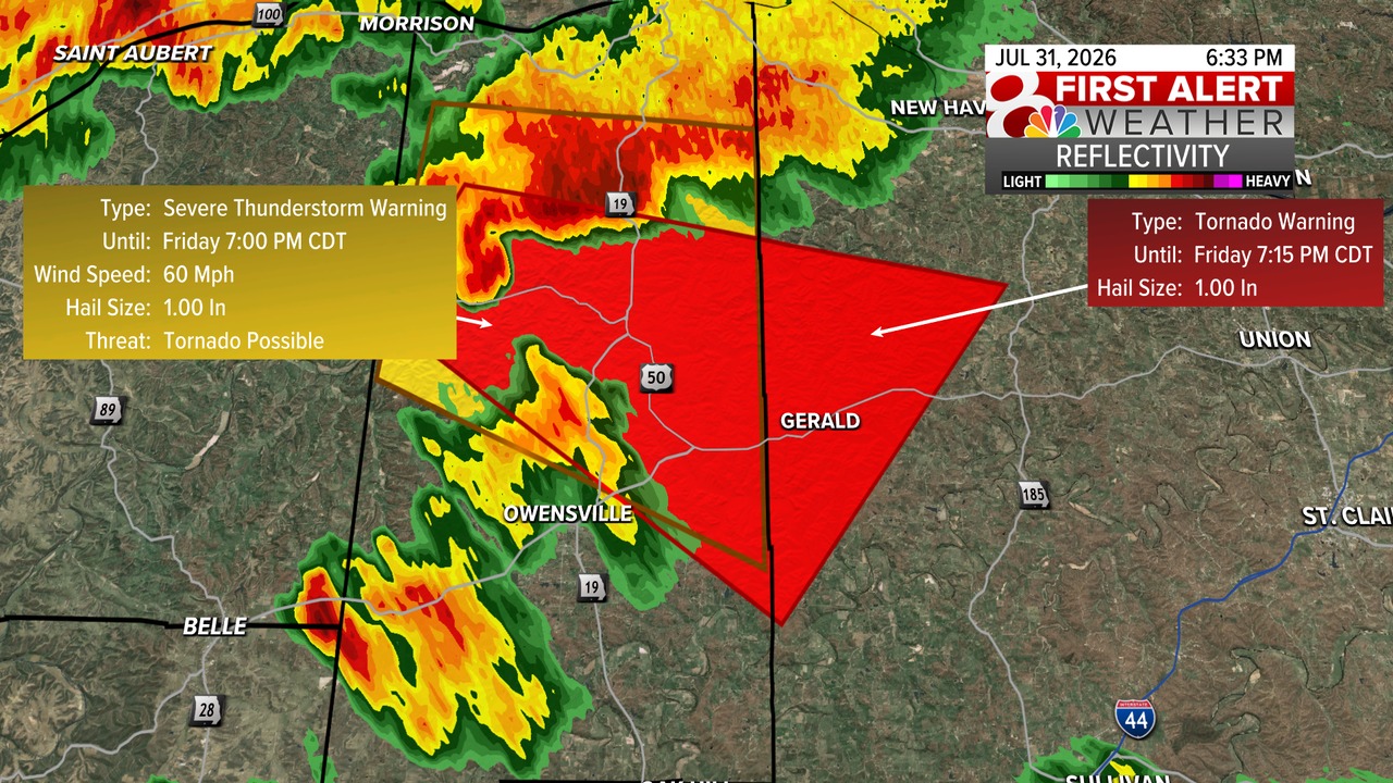 A Tornado Warning is in effect until Jul 31, 2026 7:15PM for