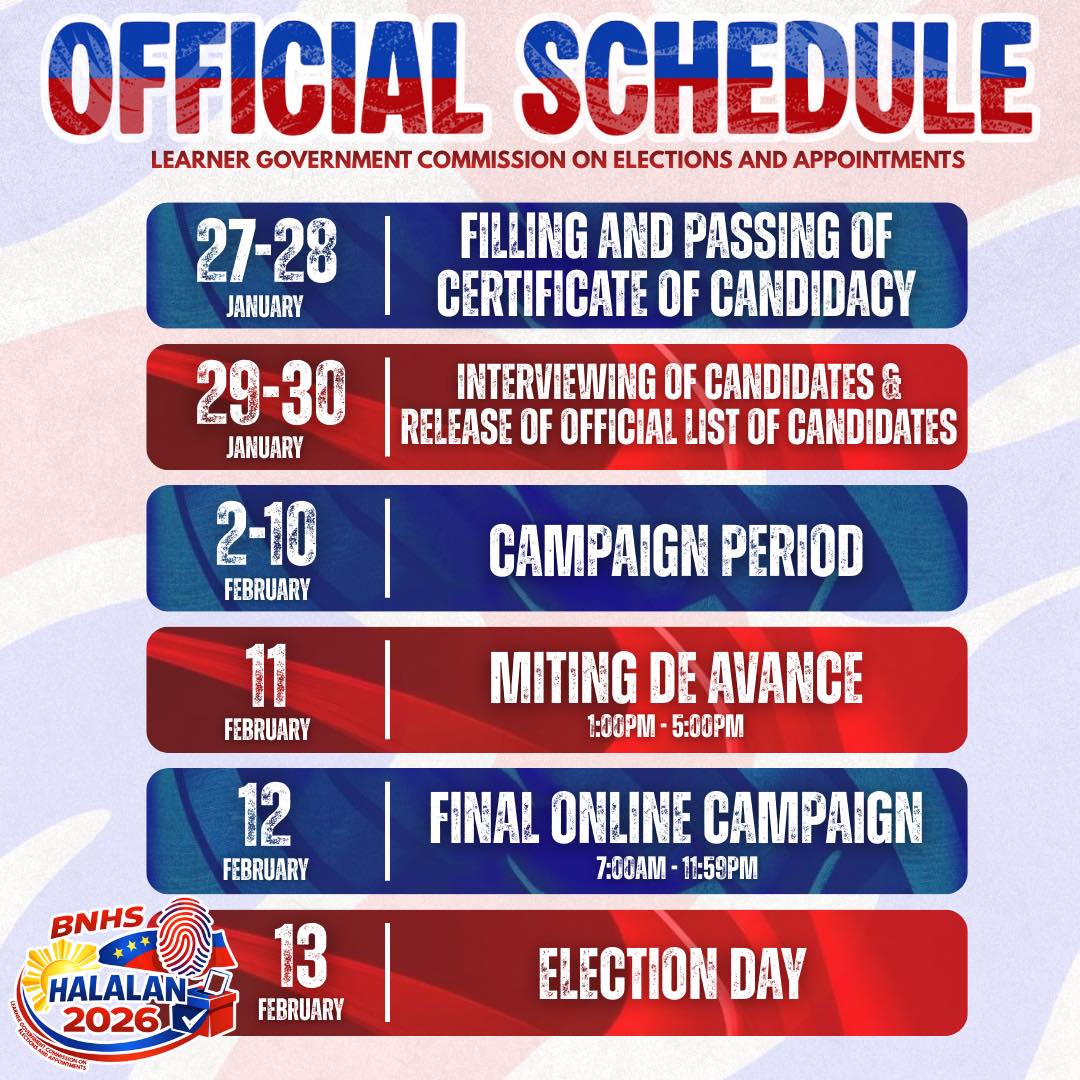 📢 BNHS-HALALAN 2026: Official Election Schedule 📢 The Learner ...