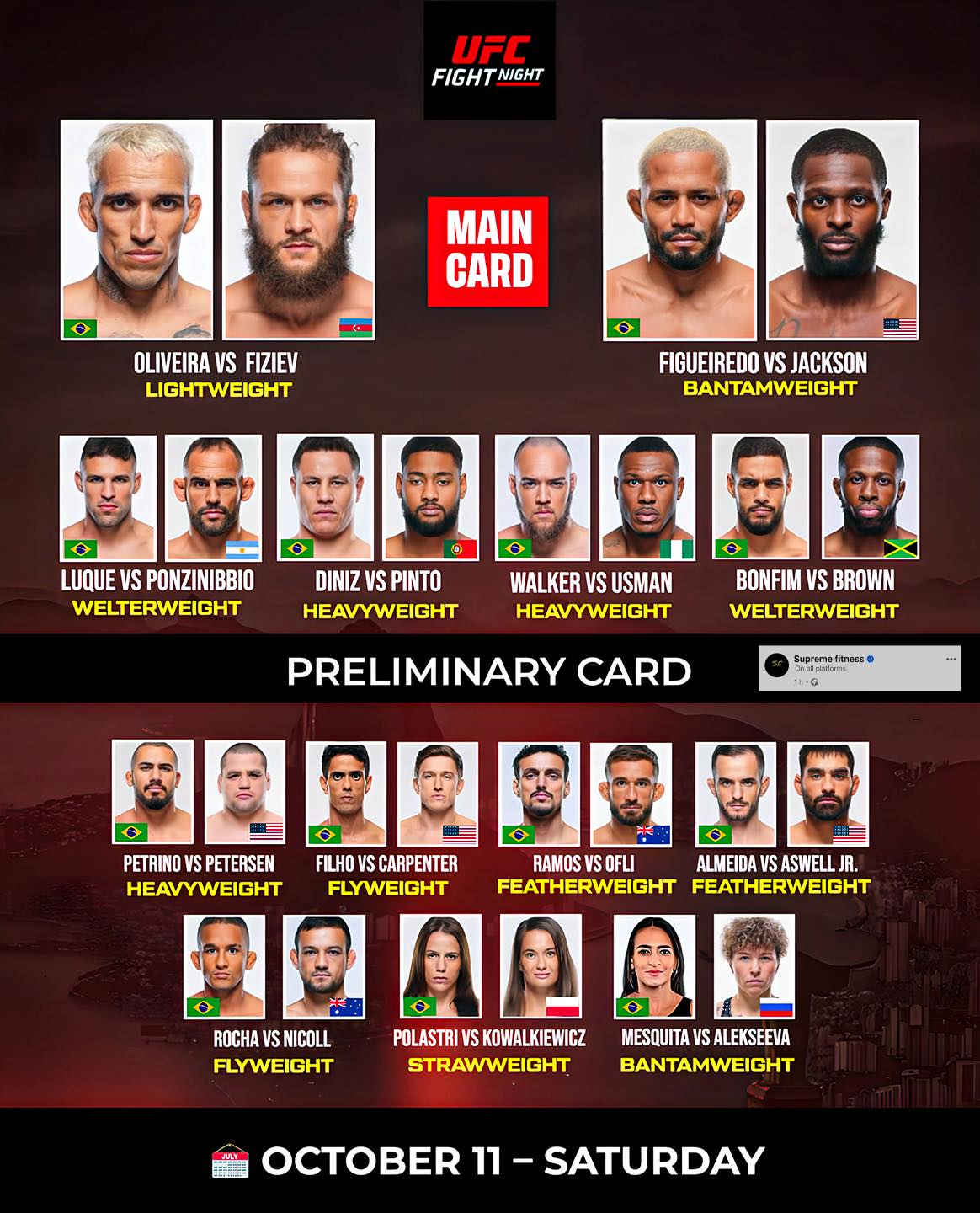 Supreme fitness - #UFC Rio fight card on October 11. 🇧🇷🔥 | Facebook