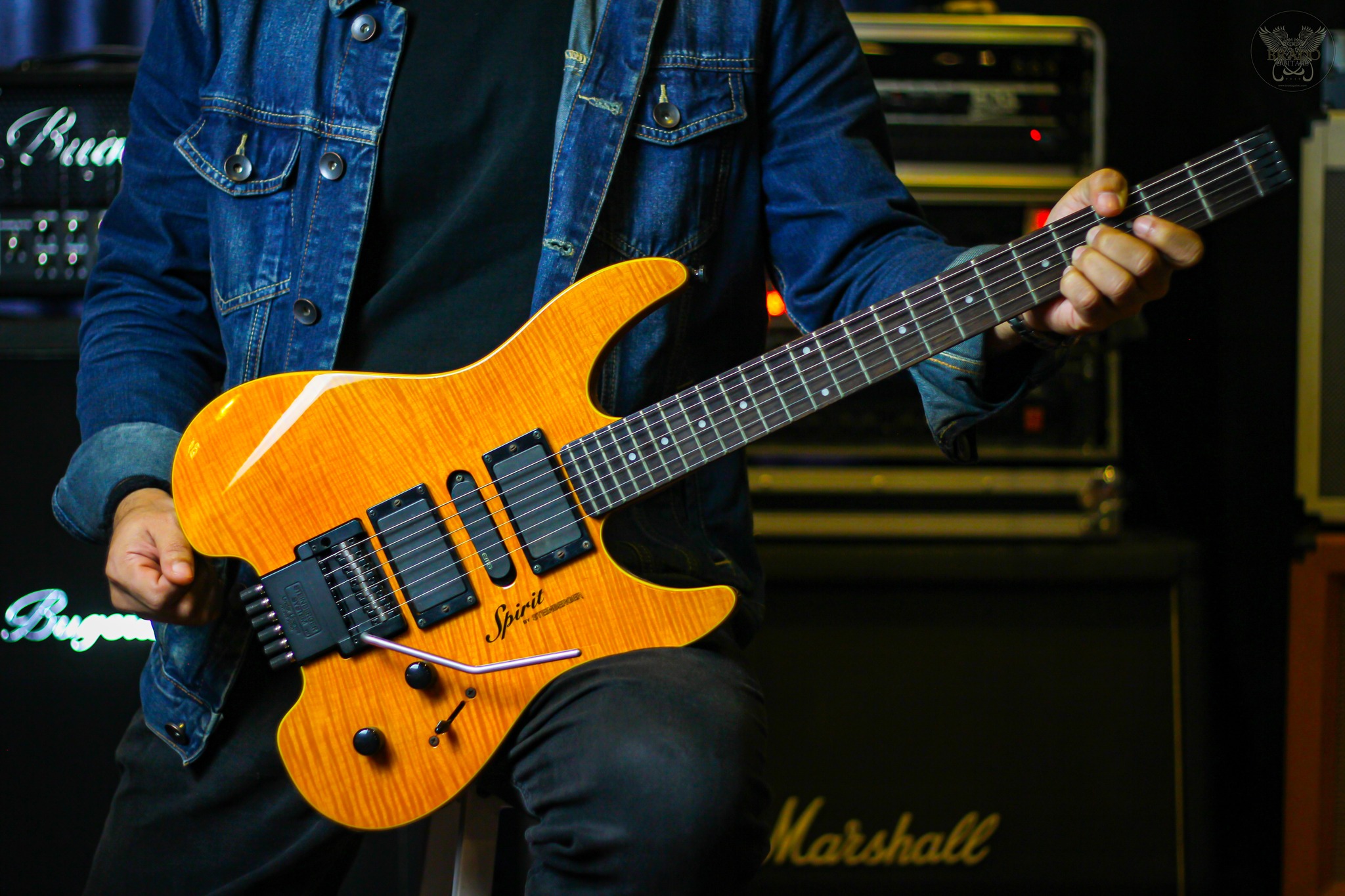 RARE* STEINBERGER SPIRIT GU-7R CUSTOM AMBER HEADLESS GUITAR MADE
