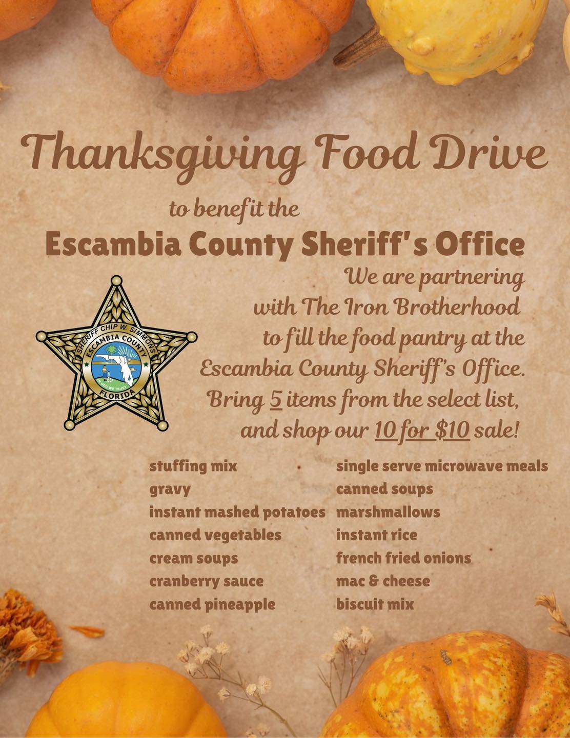 Marcus Pointe Thrift Store food drive and 10 for $10 sale