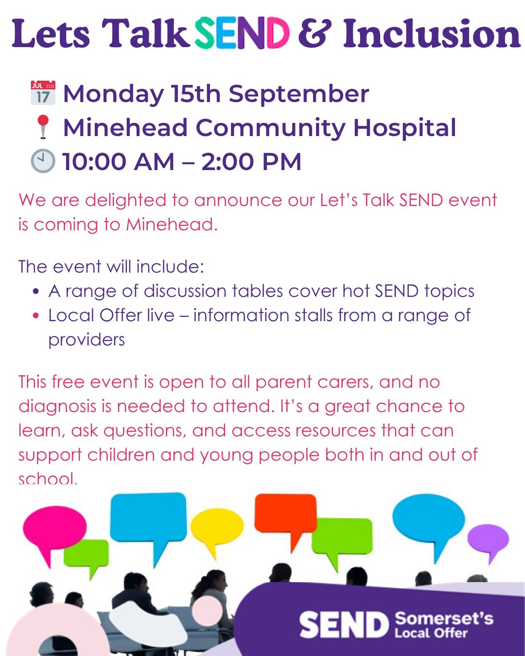 Somerset - 🎉 Less than a week to go until Let’s Talk SEND in Minehead ...