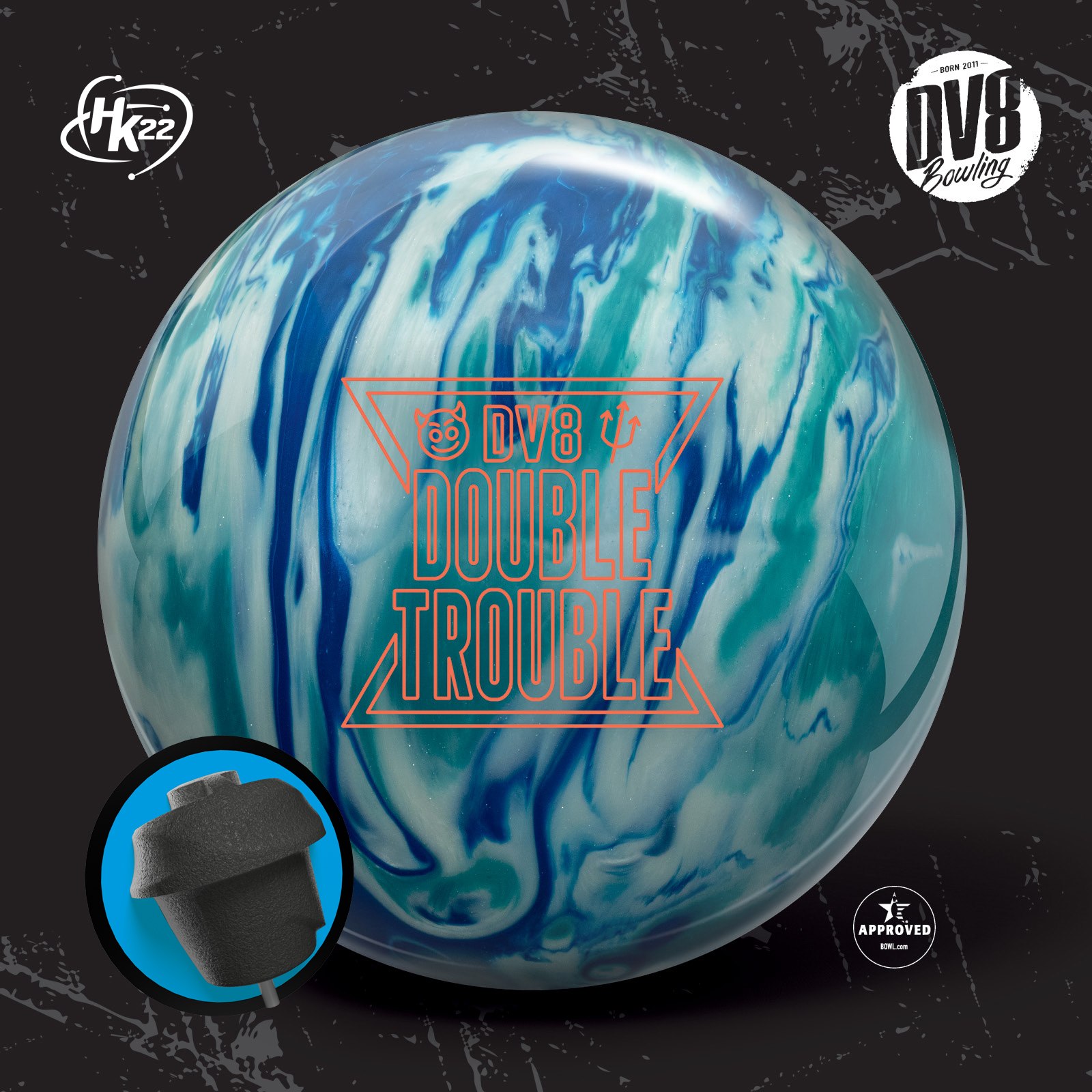 DV8 Double Trouble bowling ball for no-thumb bowlers
