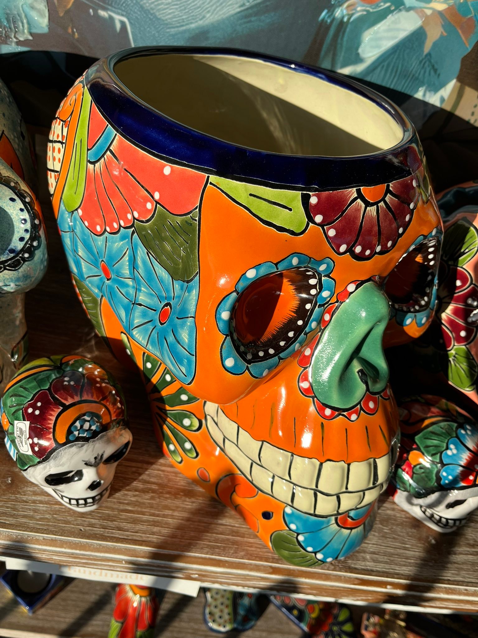 Mexican Talavera extra large skull planter 35x25cm and small 9x9cm 