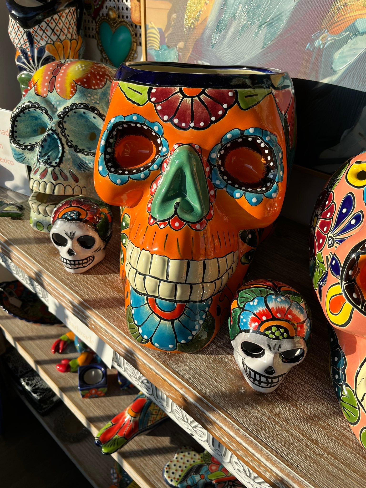 Mexican Talavera extra large skull planter 35x25cm and small 9x9cm 