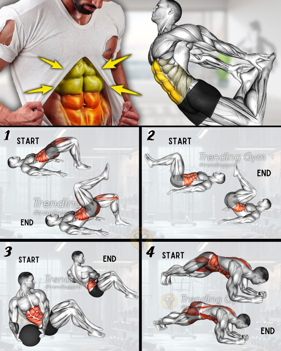 Trending - 4 Abs Exercises Routine - Abs Workout🔥 ① Glute March ② ...