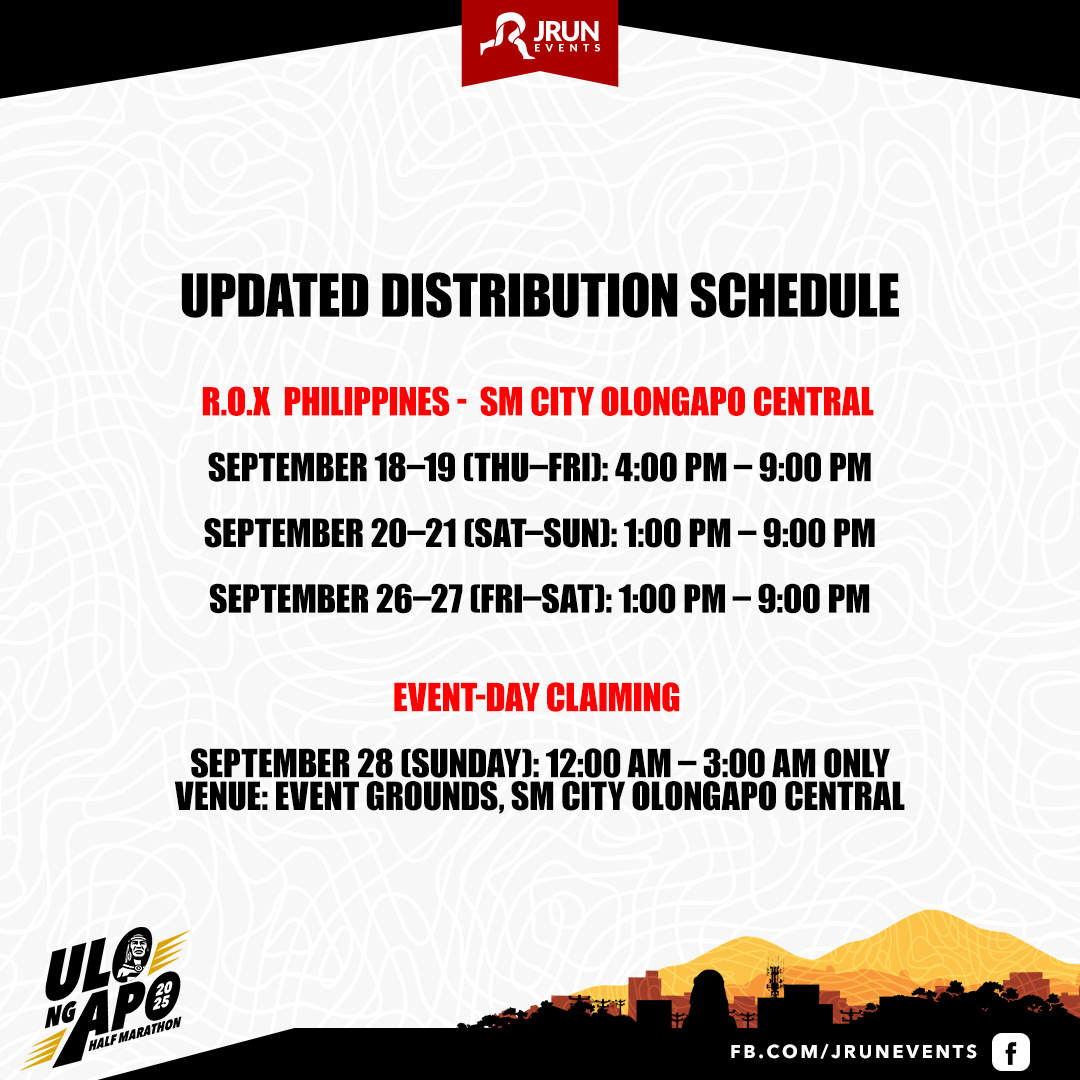 JRUN - RACE KIT DISTRIBUTION UPDATE for Ulo ng Apo Half Marathon 2025 ...