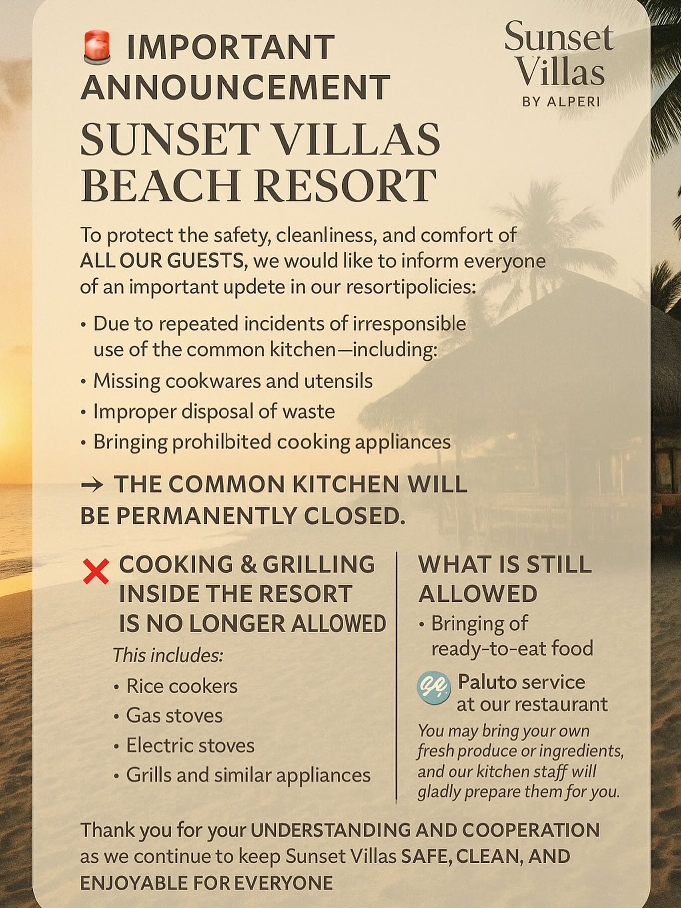 Sunset - 🚨 IMPORTANT ANNOUNCEMENT 🚨 Sunset Villas Beach Resort To ...