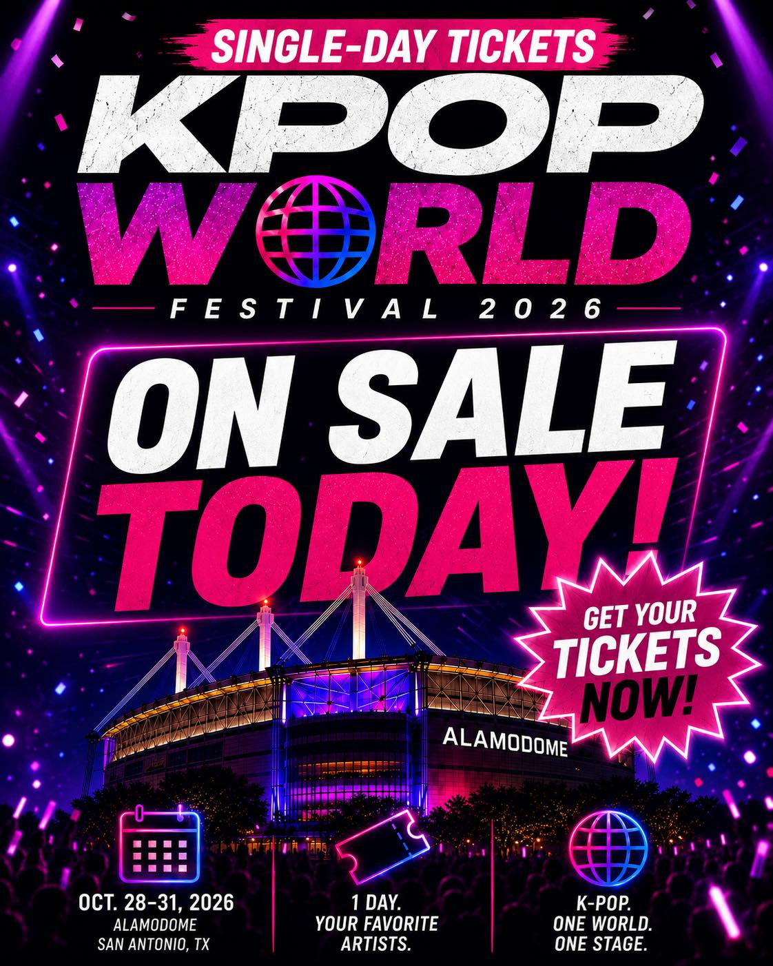 🚨Update: Single-Day Tickets Now Available for KPOP WORLD Festival