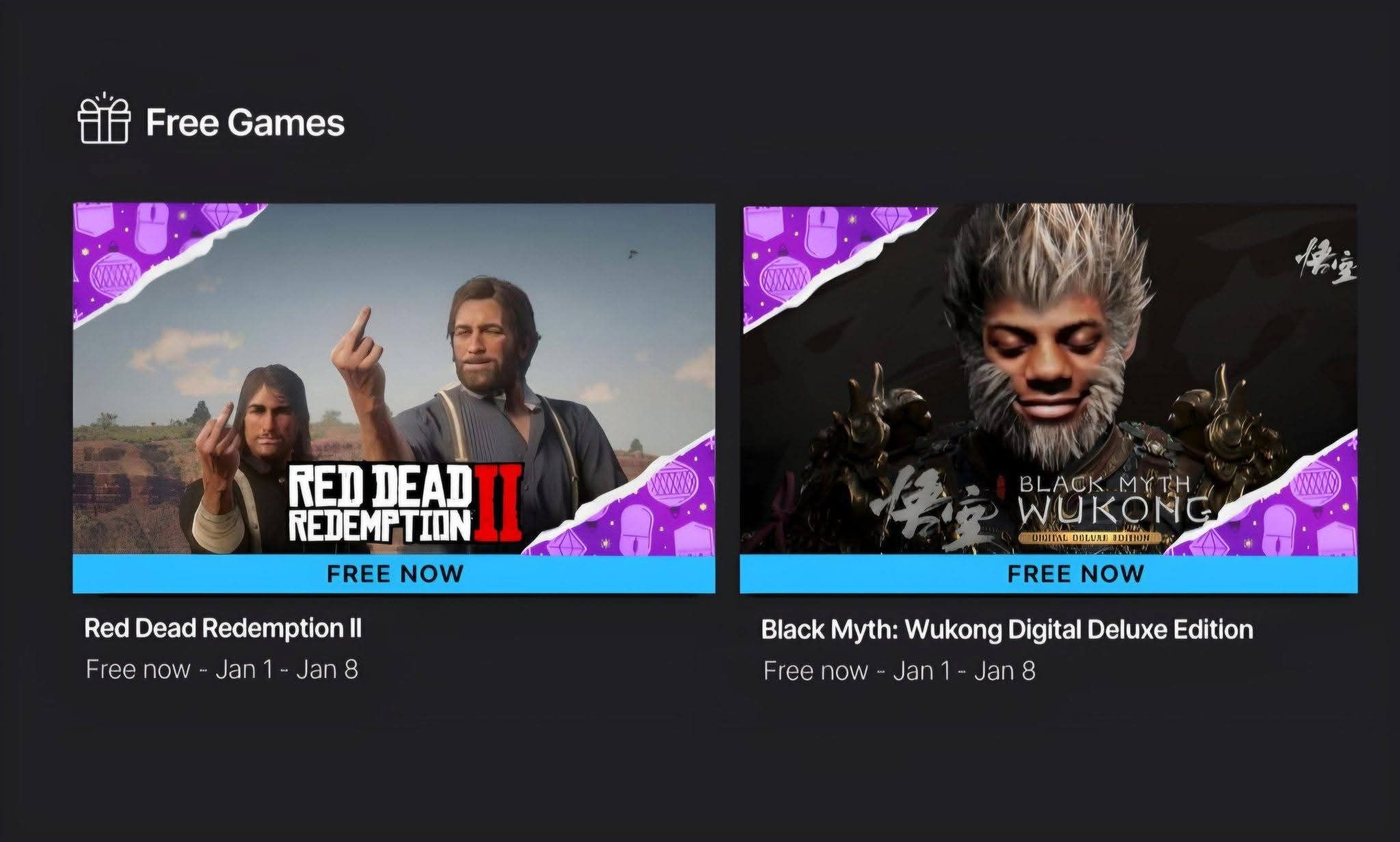 Guys RDR2 and Black Myth Wukong free dise Epic | Facebook