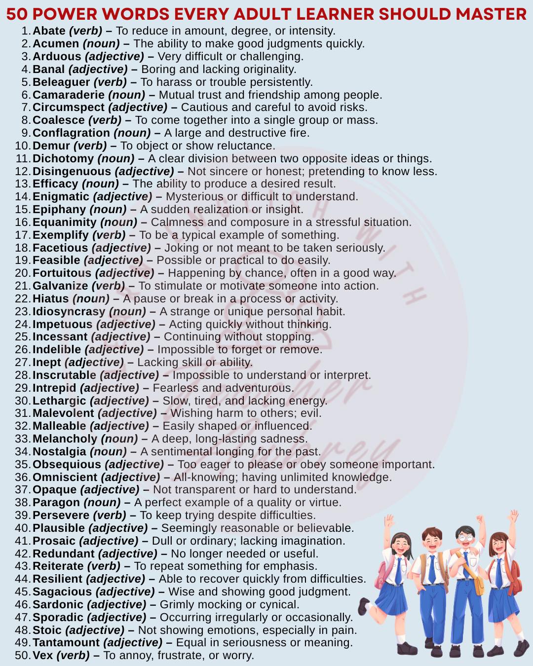 Learn - 50 Power Words Every Adult Learner Should Master 🤓 # ...