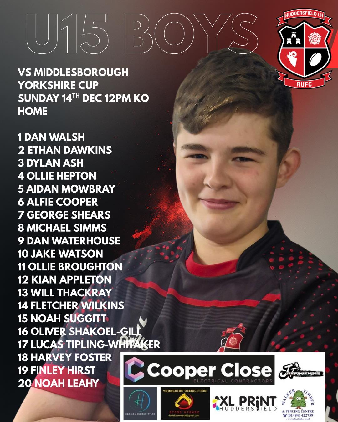 Huddersfield - ⚫️🔴 u15 Boys Yorkshire Cup Lineup 🔴⚫️ Here’s how the ...