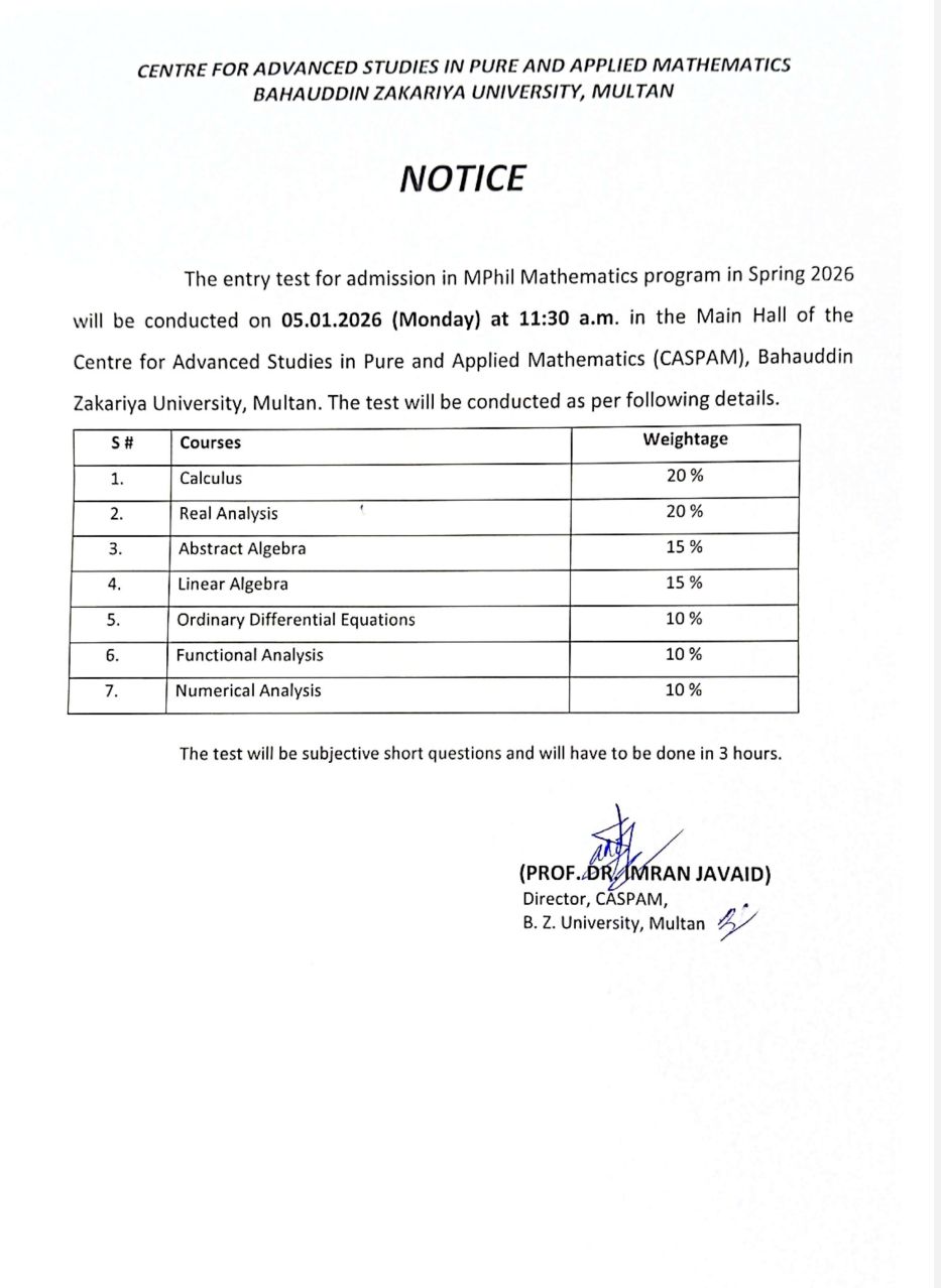 Centre for Advanced Studies in Pure and Applied Mathematics - Caspam ...