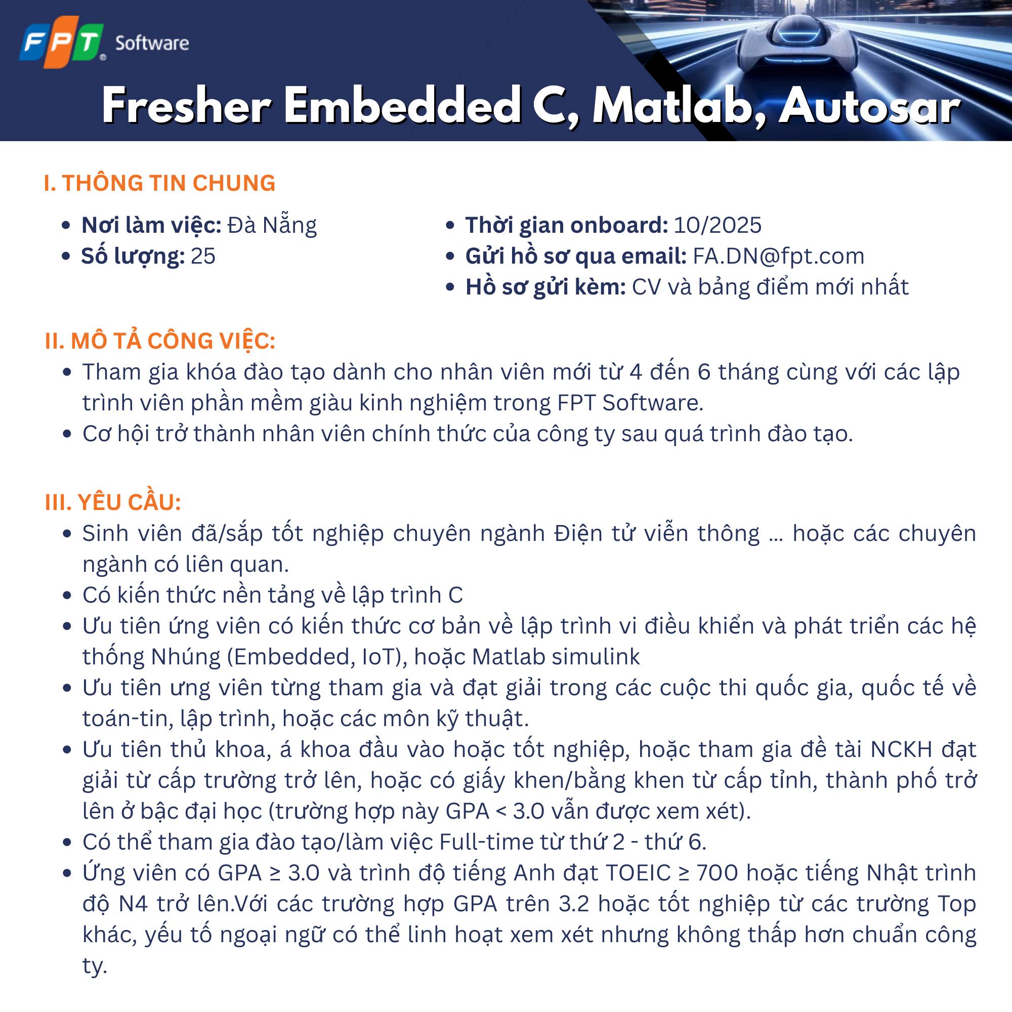 Khoa - [TUYỂN DỤNG FRESHER EMBEDDED C, MATLAB, AUTOSAR – FPT SOFTWARE ...