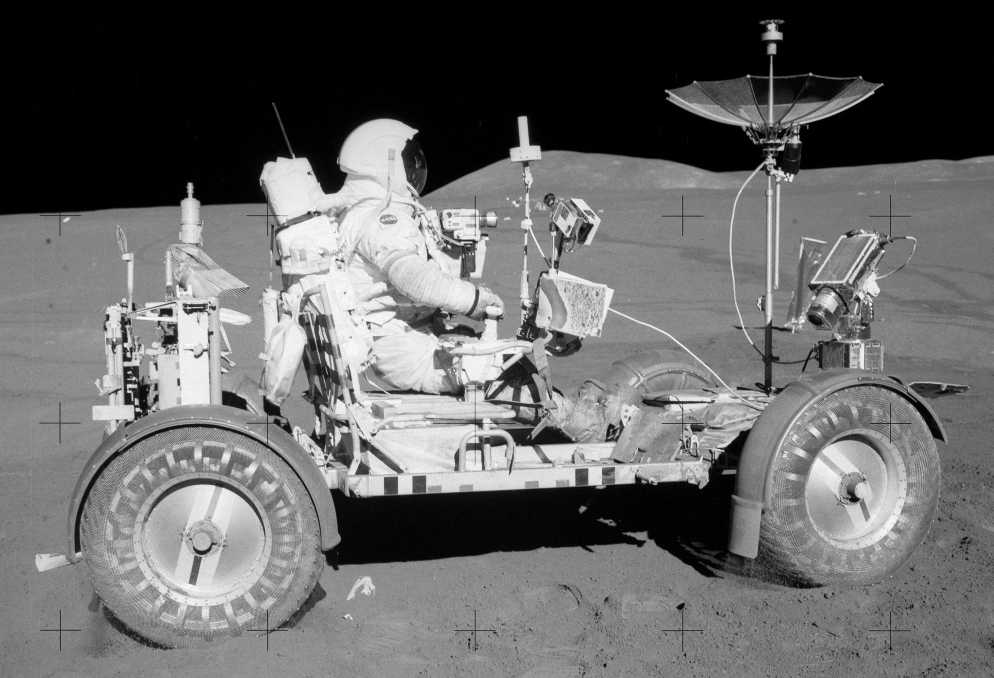 Apollo 15 colorized photo of Dave Scott and LRV