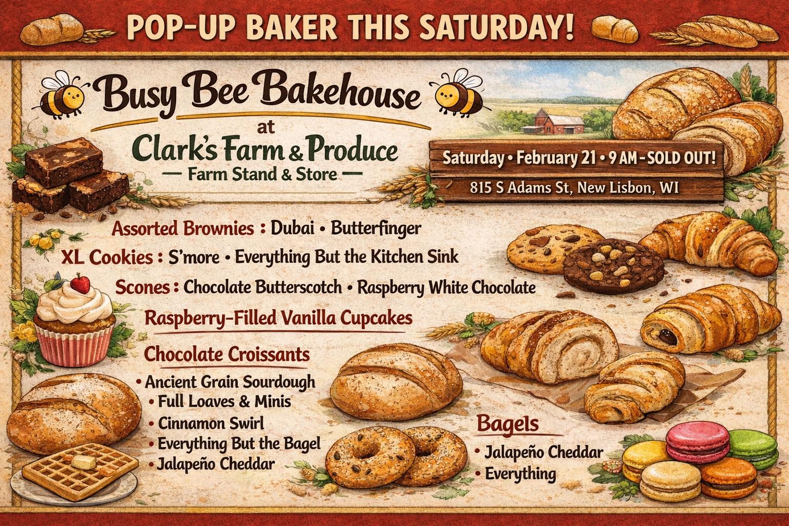 Clark’s - 🐝🍞 POP-UP BAKER THIS SATURDAY — FEBRUARY 21! 🍞🐝 Busy Bee ...