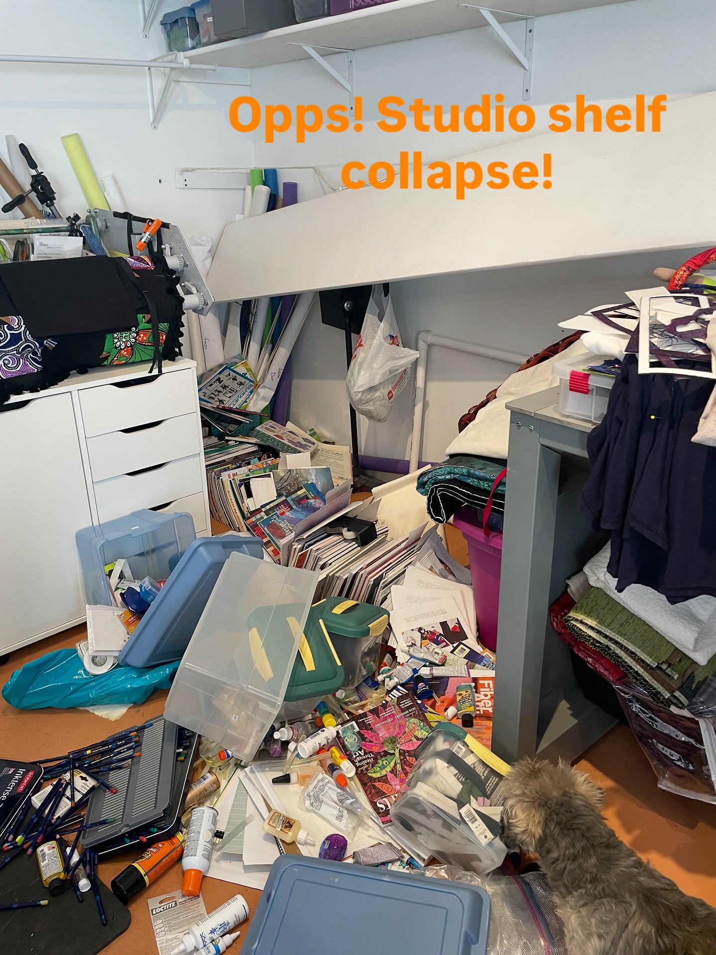 A minor accident, in the middle of my craft room my shelf