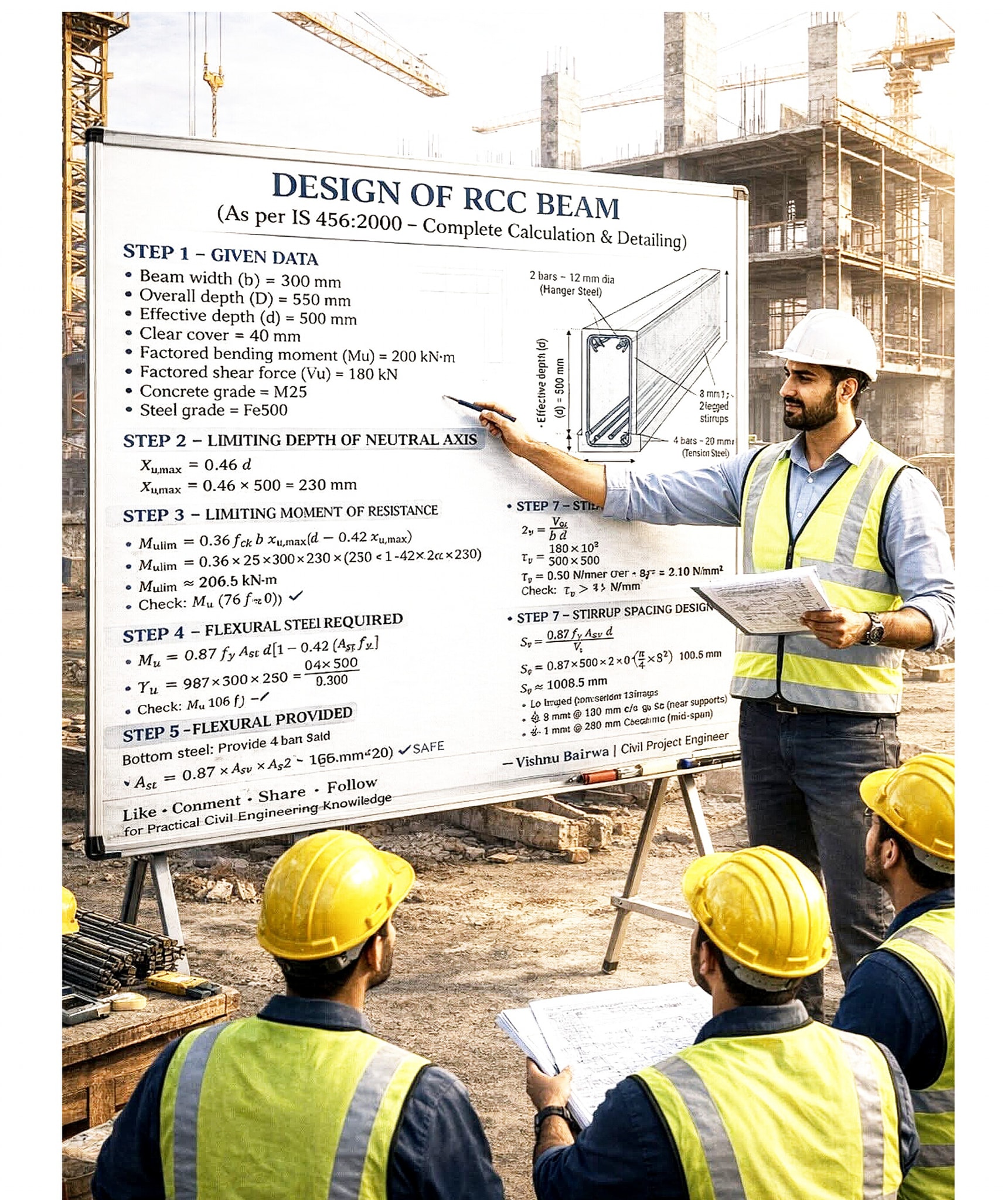 Civil - DESIGN OF RCC BEAM (As per IS 456:2000 - Complete Calculation ...