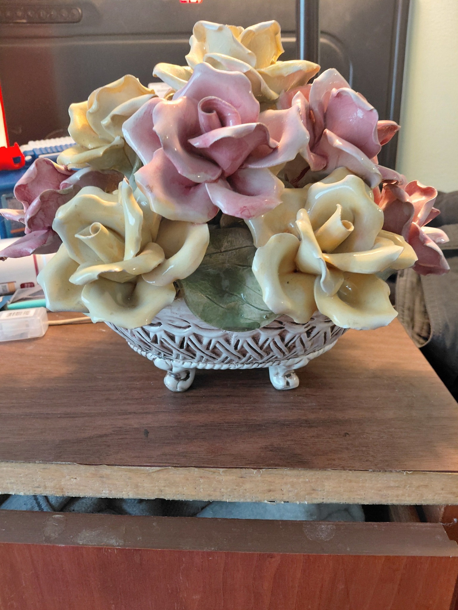 Capodimonte vase with roses for sale, made in Italy
