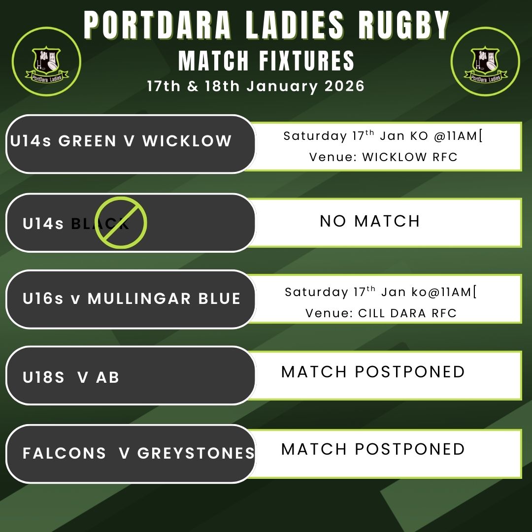 PortDara - fixtures on Saturday 17th & Sunday 18th January 2026 ⬇️ U14s ...