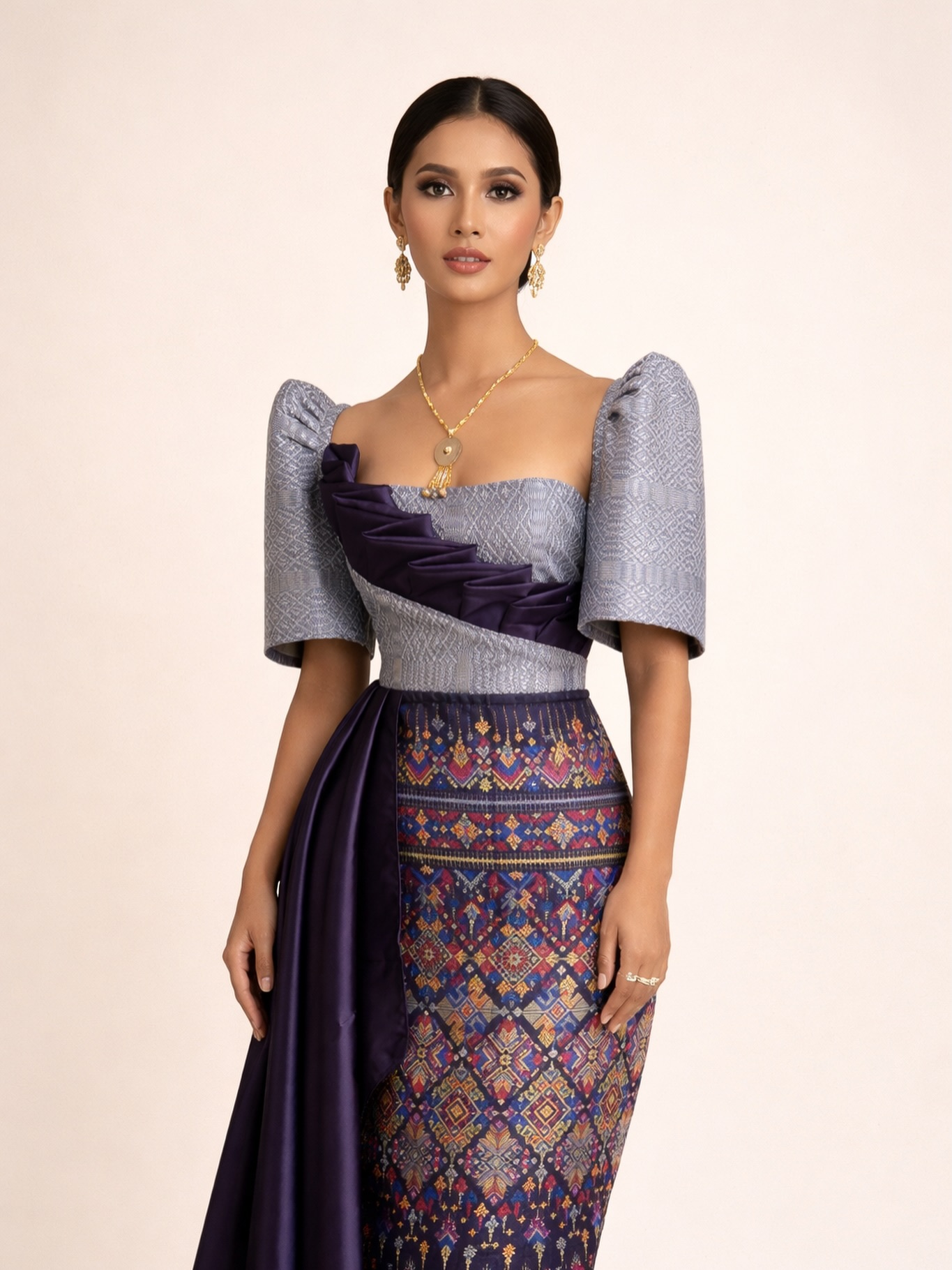 inabel dress design Black. Sculpted. Timeless. A Filipiniana for nights that call for quiet luxury. Patchwork Filipiniana. Unique.Limited.Sustainable. 🍂 We have over 200 Choices for you 📍 Ilokano Made-Santiago Ilocos Sur 🧵 Inabel-Handwoven Long Sleeve High Neck and the sweetheart neckline E-DISCOUNTED-DEC25 Size:Girl 9-10 Years Inabel filipiniana design