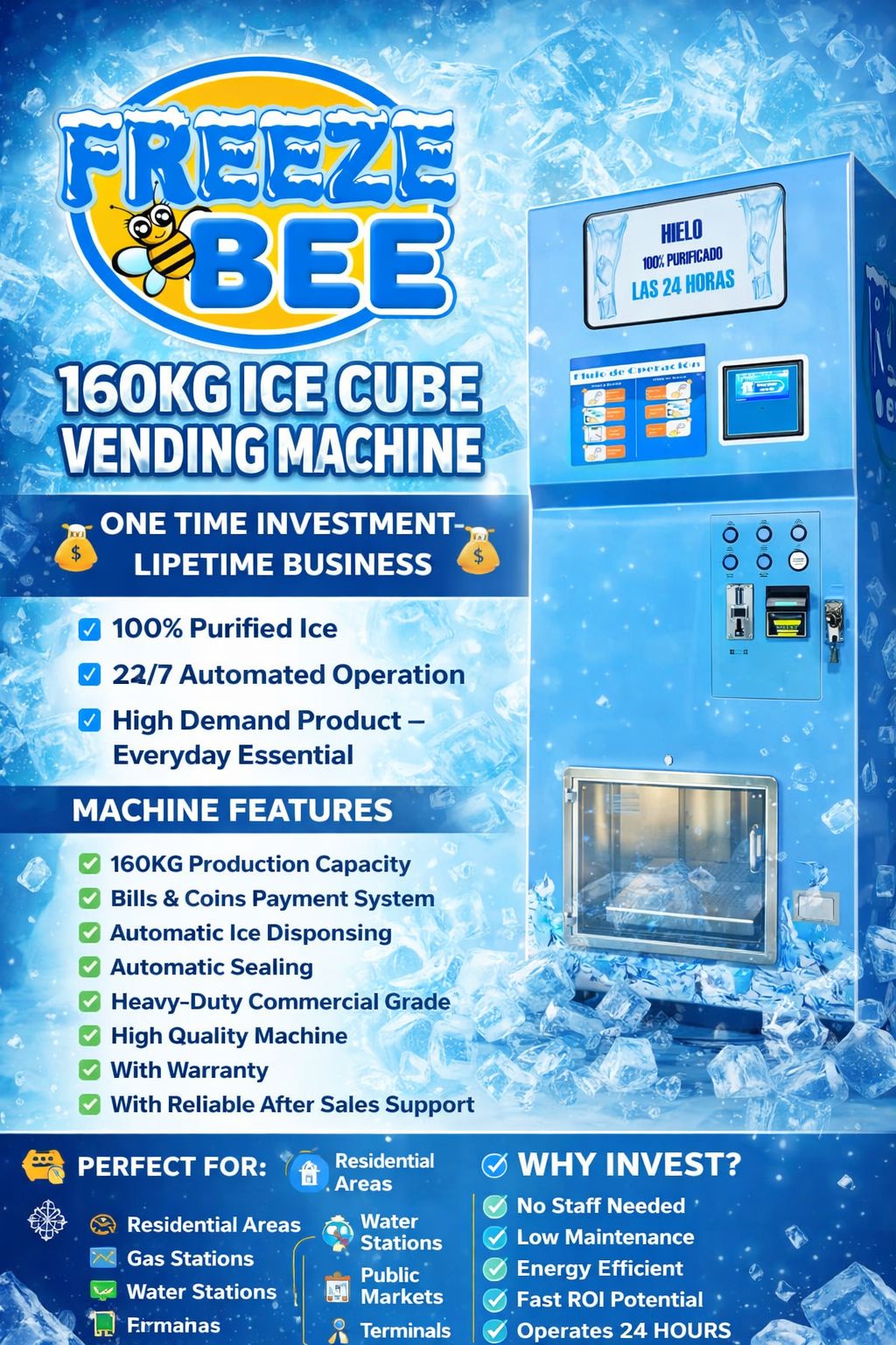 JJC - Introducing the FREEZEBEE 160KG ICE CUBE VENDING MACHINE — your ...