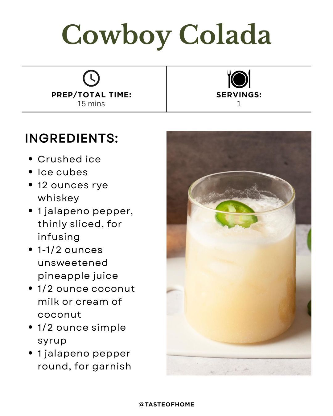 Taste - This Cowboy Colada uses jalapeno-infused whiskey in a pina ...