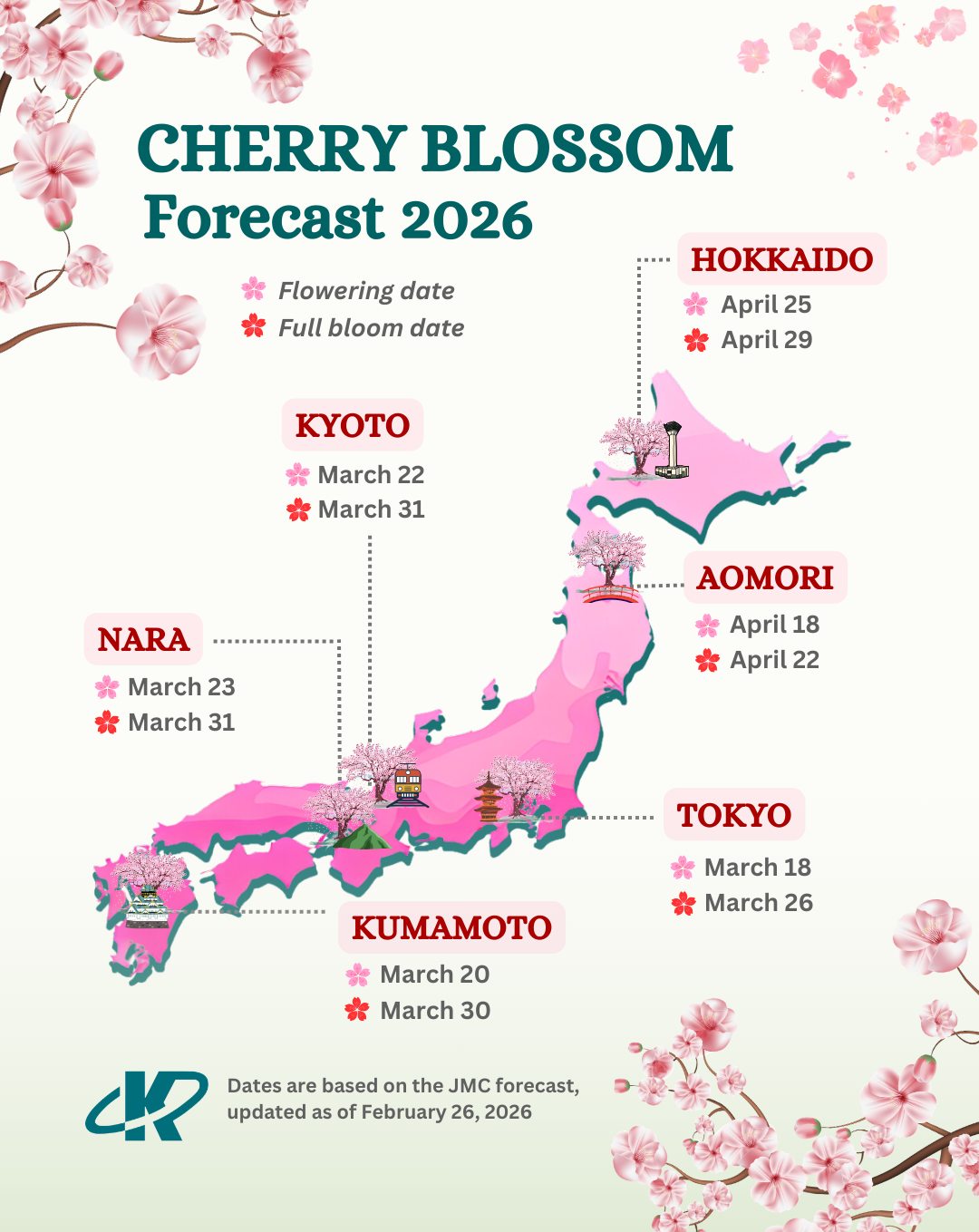 Updated 2026 Cherry Blossom Forecast 🌸 We predict this year's