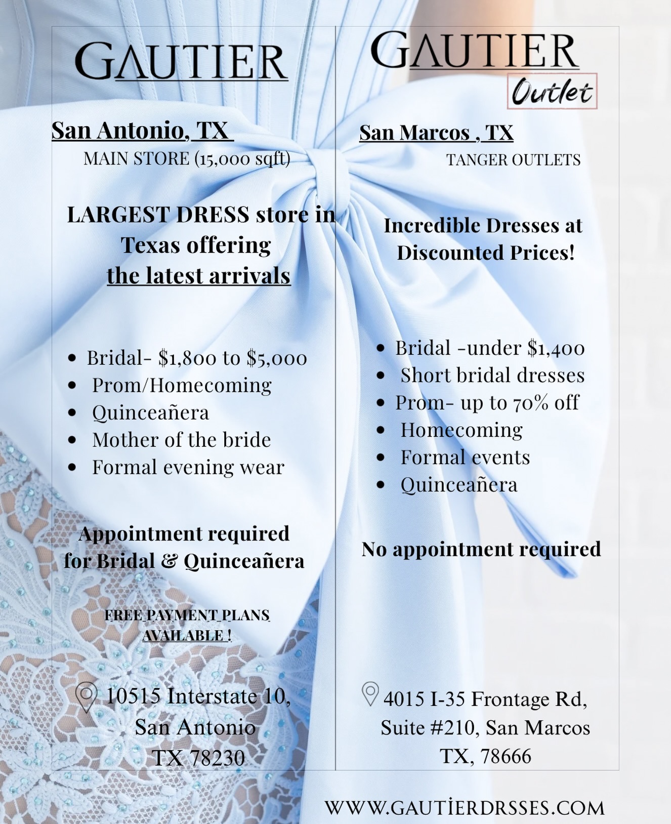 formal dresses san marcos outlet Two locations, one dream ✨ @gautierdresses @gautieroutlet Find your perfect dress at Gautier whether you're looking for luxury, the latest arrivals, or incredible deals. 📍 Antonio (Main Store): The largest dress LowStock:43236230234163