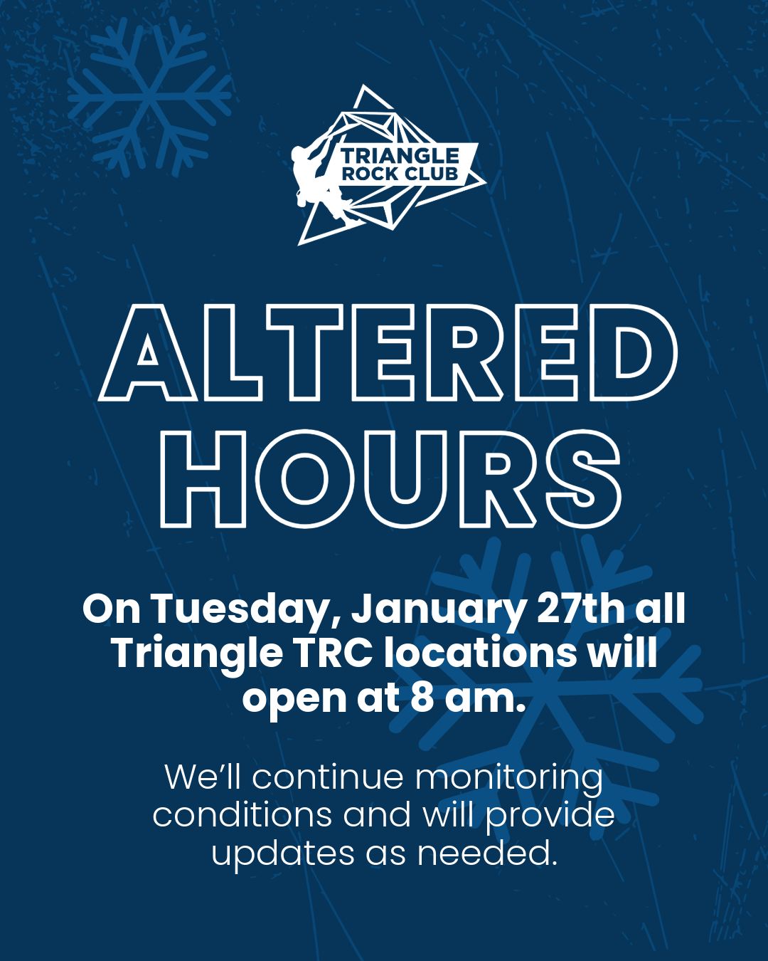 Triangle - ️ TRC Modified Hours ️ On Tuesday, January 27th all Triangle ...