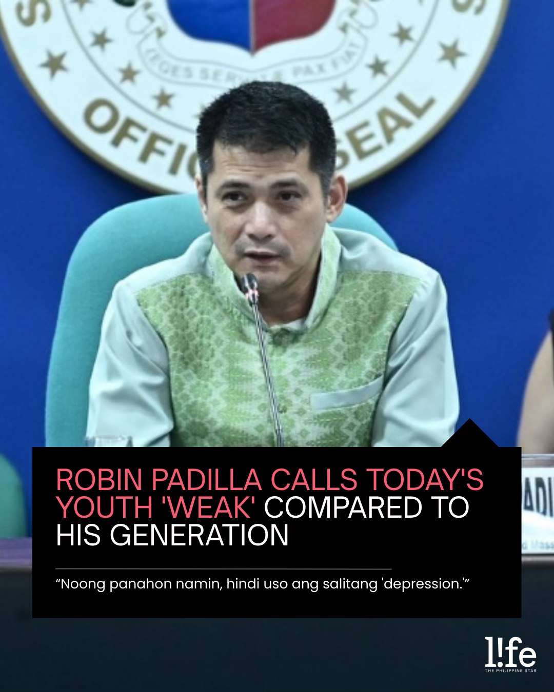 PhilSTAR - ROBIN PADILLA CALLS TODAY’S YOUTH ‘WEAK’ Sen. Robin Padilla ...
