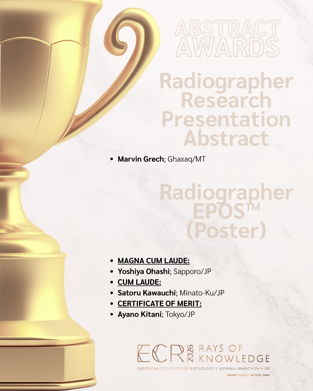 myESR - 🎉🏆 Congratulations to all #ECR2026 Abstract Award... | Facebook