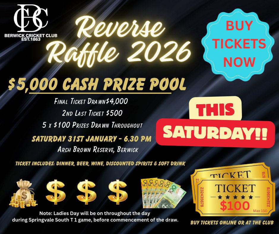 Berwick - 2026 REVERSE RAFFLE - THIS SATURDAY Historically this has ...