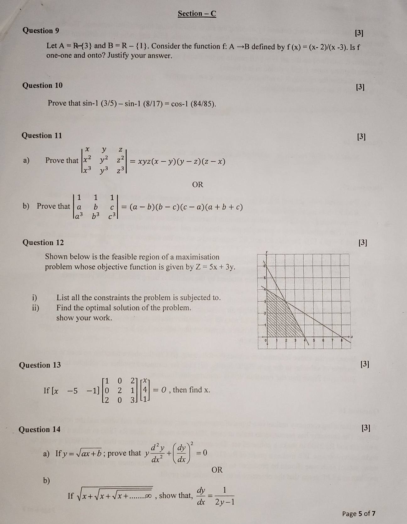 ISC12 Pure Maths Unit Test1 Augustine's 26 QUESTION Paper -26