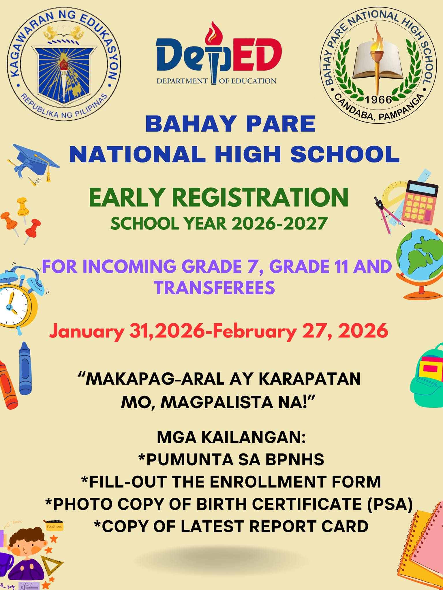 DepEd - ANNOUNCEMENT! 📣📣📣 EARLY REGISTRATION FOR SCHOOL YEAR 2026-2027 ...