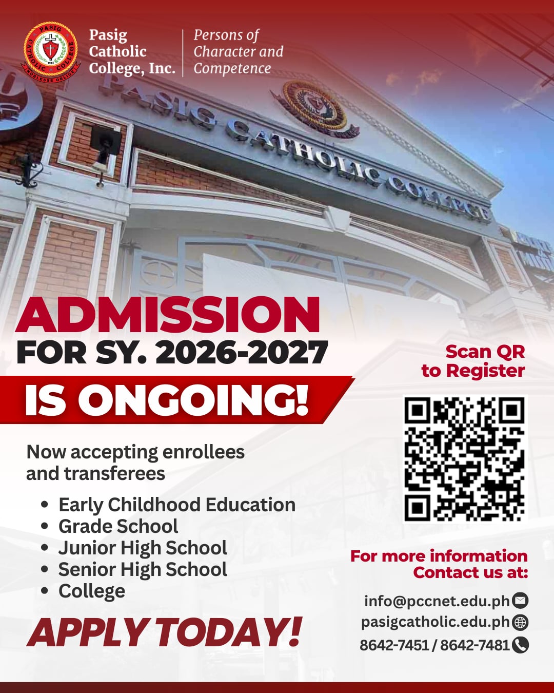 Pasig - Admissions for SY 2026–2027 are now OPEN at Pasig Catholic ...