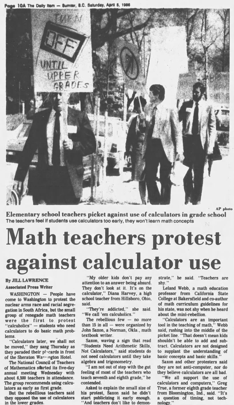 In 1986, math teachers protested... - Mathematics For All | Facebook