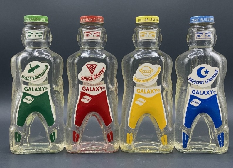 1953 Galaxy Spaceman soda syrup bottles made by the Space Foods