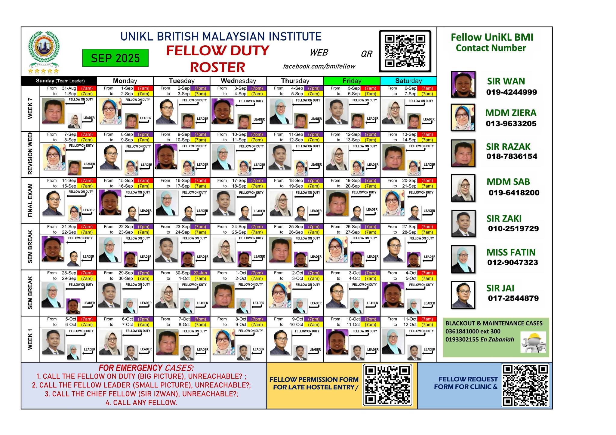 BMI - Fellow Duty Roster for September 2025 Jadual Bertugas Fellow Bagi ...