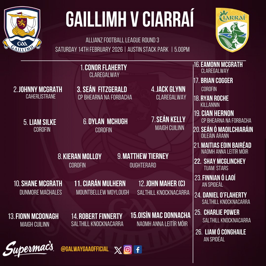 Galway - 🚨TEAM NEWS 🚨 The Galway Senior Football team to face Kerry in ...