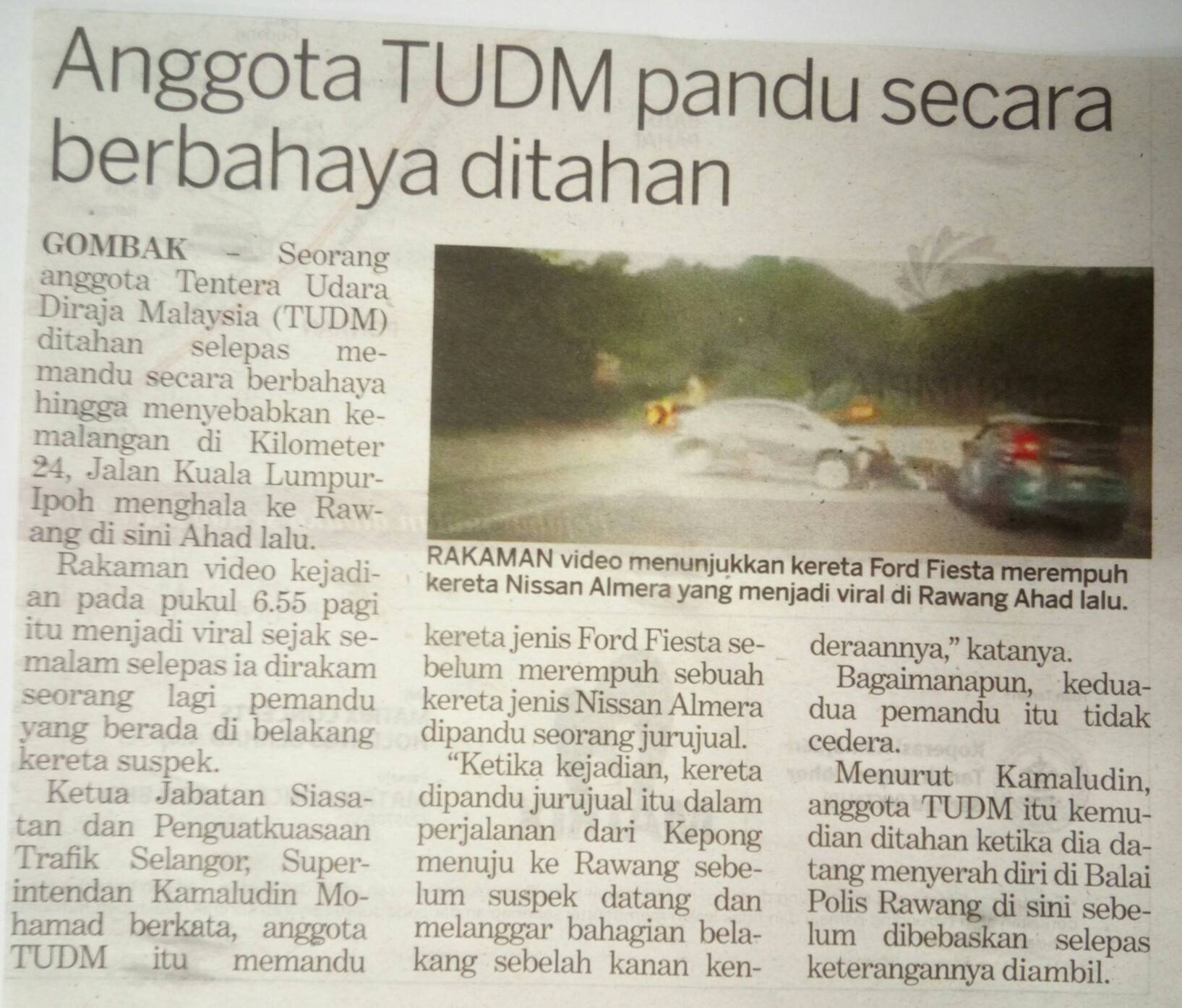 Polis Selangor Anggota Tudm Pandu Secara Berbahaya Facebook