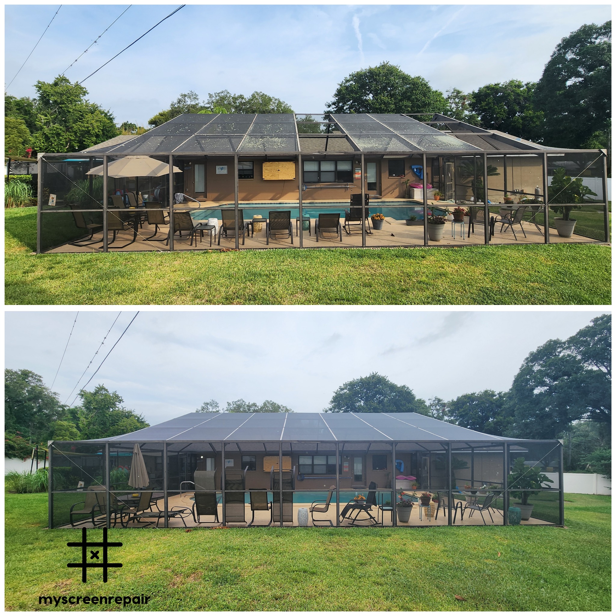 My - Is your pool cage roof sagging, torn, or just plain worn out? 😬 ...