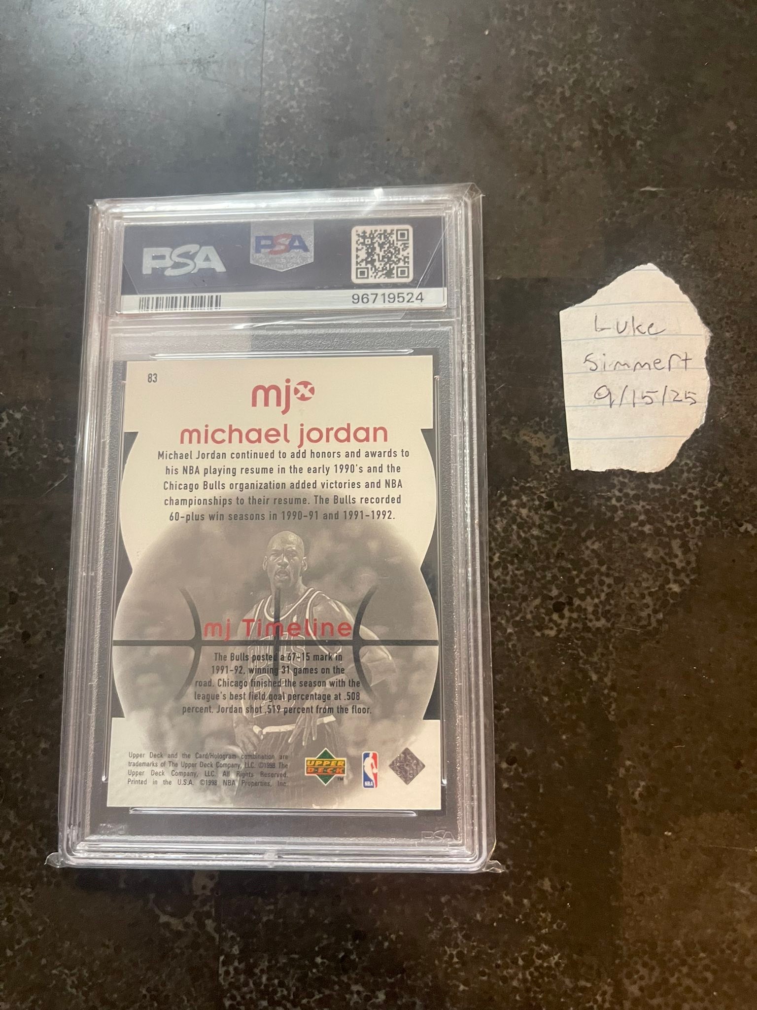 1998 Upper Deck MJx Michael Jordan Timepieces Red /2300 Psa 9 