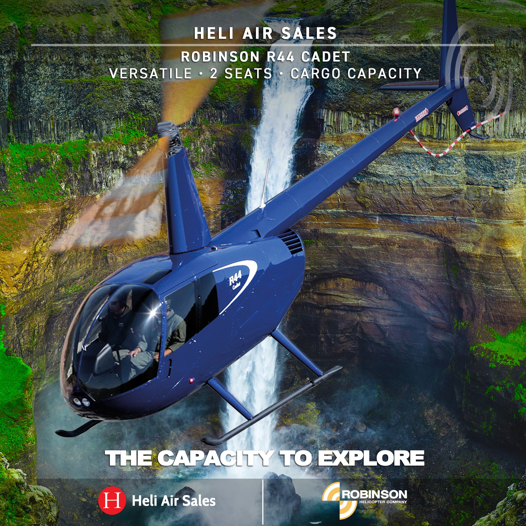 Heli - The two-seat Robinson R44 Cadet makes an excellent workhorse or ...