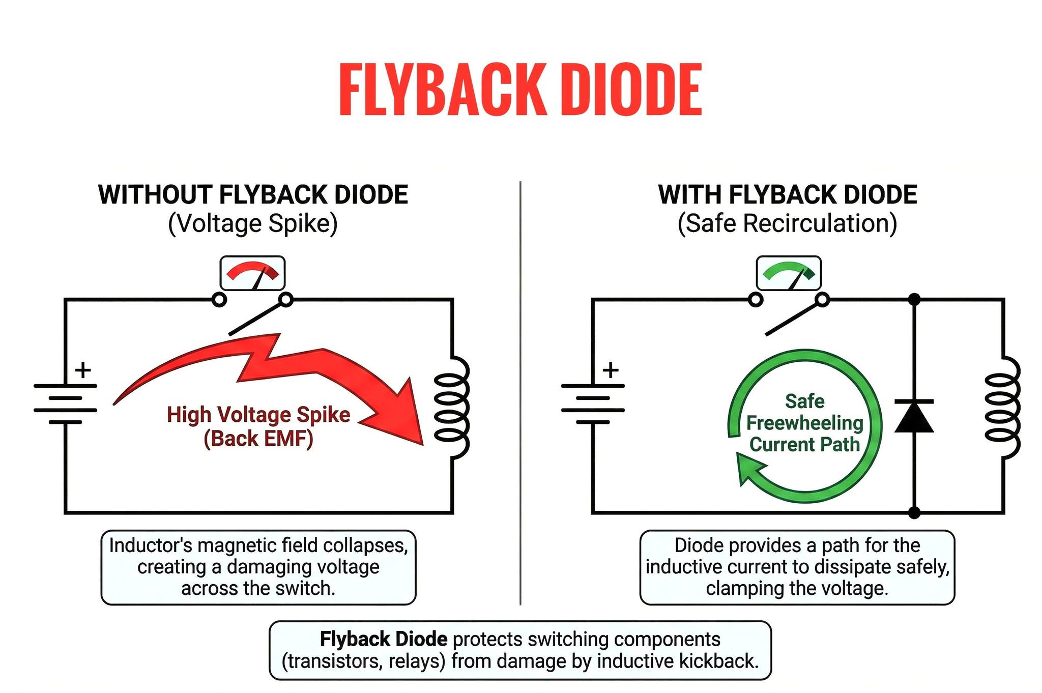 Electronics - When a switch or transistor controls an inductive load ...
